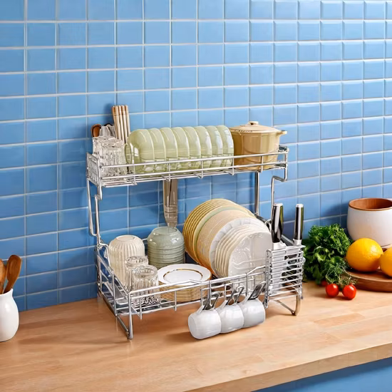 Double Baskets 2-Tier Supermarket Metal Shopping Trolly Cart