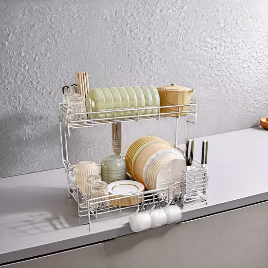 Double Baskets 2-Tier Supermarket Metal Shopping Trolly Cart