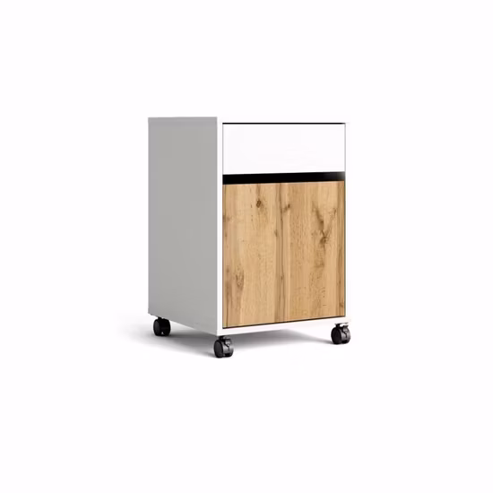 Nova Muti Farbiger Büro-Aktenschrank mit 2 Schubladen unter dem Tisch, mobiler Aufbewahrungssockel aus Holz