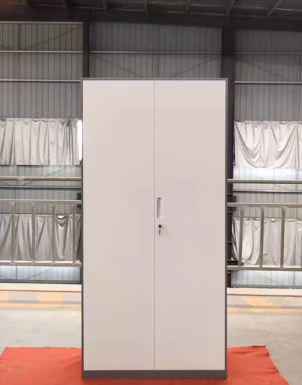 Moderner Metallmöbel-Büroschrank mit Glasschiebetüren und vier Einlegeböden